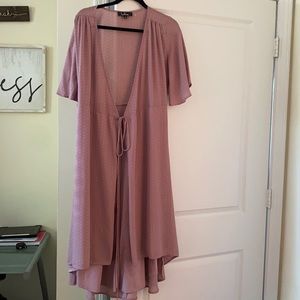 Farah Mauve Print Midi Wrap Dress